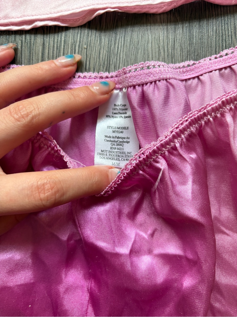 Pink Satin Lace Trim Lingerie Set | Cami & Shorts - Picture 3 of 5